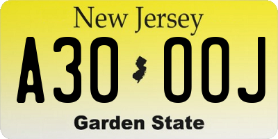 NJ license plate A30OOJ