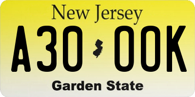 NJ license plate A30OOK