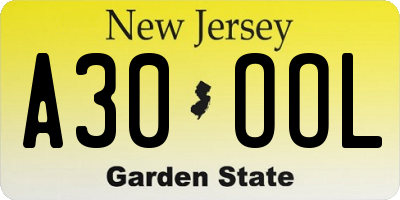NJ license plate A30OOL