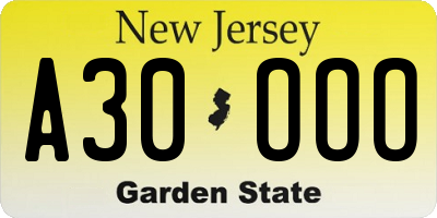NJ license plate A30OOO