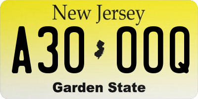 NJ license plate A30OOQ