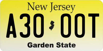 NJ license plate A30OOT