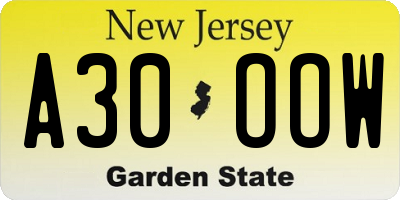 NJ license plate A30OOW