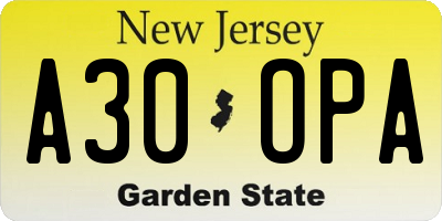 NJ license plate A30OPA