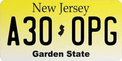 NJ license plate A30OPG