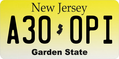 NJ license plate A30OPI