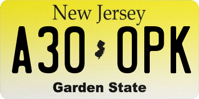NJ license plate A30OPK