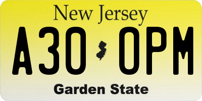 NJ license plate A30OPM
