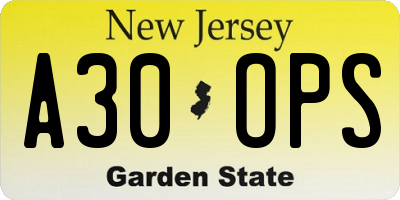 NJ license plate A30OPS