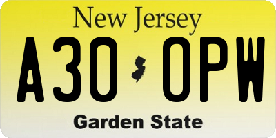 NJ license plate A30OPW