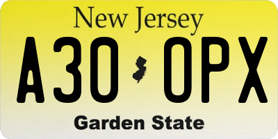 NJ license plate A30OPX