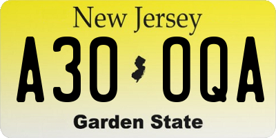 NJ license plate A30OQA