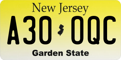 NJ license plate A30OQC
