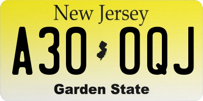NJ license plate A30OQJ