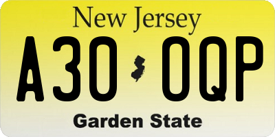 NJ license plate A30OQP