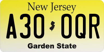 NJ license plate A30OQR