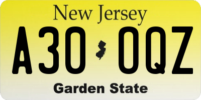 NJ license plate A30OQZ