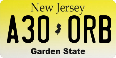 NJ license plate A30ORB