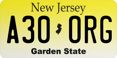 NJ license plate A30ORG