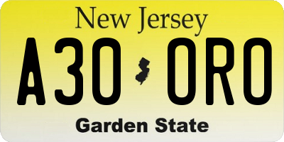 NJ license plate A30ORO