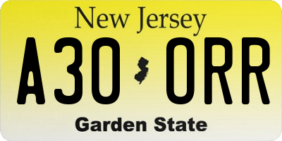 NJ license plate A30ORR