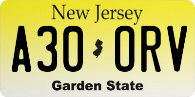 NJ license plate A30ORV