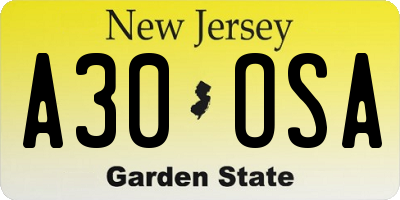NJ license plate A30OSA