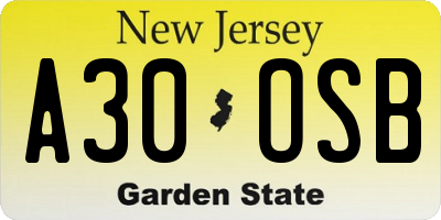 NJ license plate A30OSB