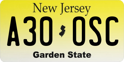 NJ license plate A30OSC