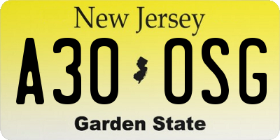 NJ license plate A30OSG