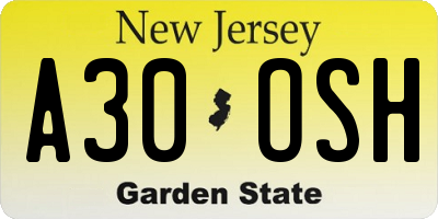 NJ license plate A30OSH