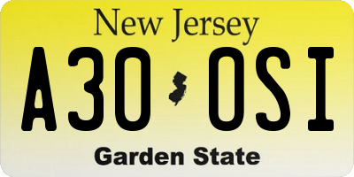 NJ license plate A30OSI