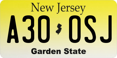 NJ license plate A30OSJ