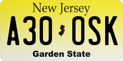 NJ license plate A30OSK