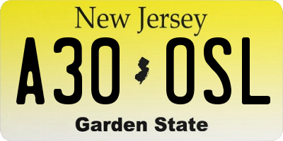 NJ license plate A30OSL