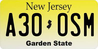 NJ license plate A30OSM