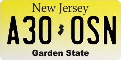 NJ license plate A30OSN