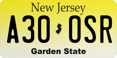 NJ license plate A30OSR