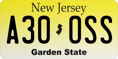 NJ license plate A30OSS