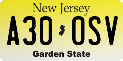 NJ license plate A30OSV