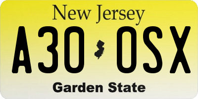 NJ license plate A30OSX
