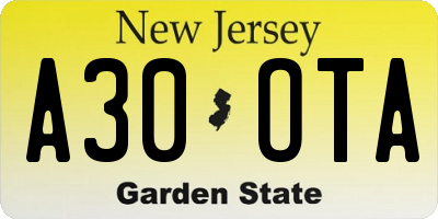 NJ license plate A30OTA