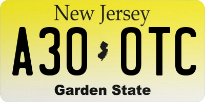NJ license plate A30OTC