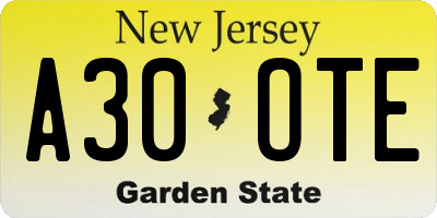 NJ license plate A30OTE