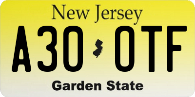 NJ license plate A30OTF