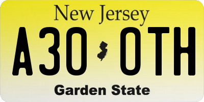 NJ license plate A30OTH