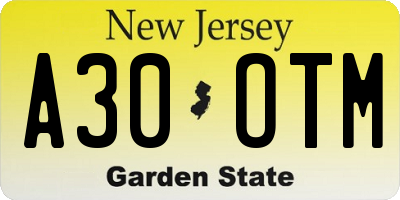 NJ license plate A30OTM