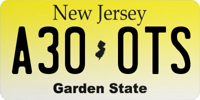 NJ license plate A30OTS