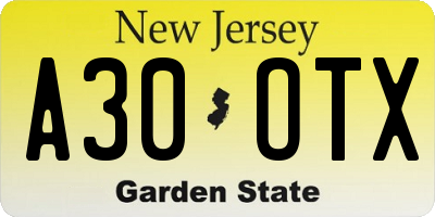NJ license plate A30OTX