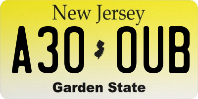 NJ license plate A30OUB